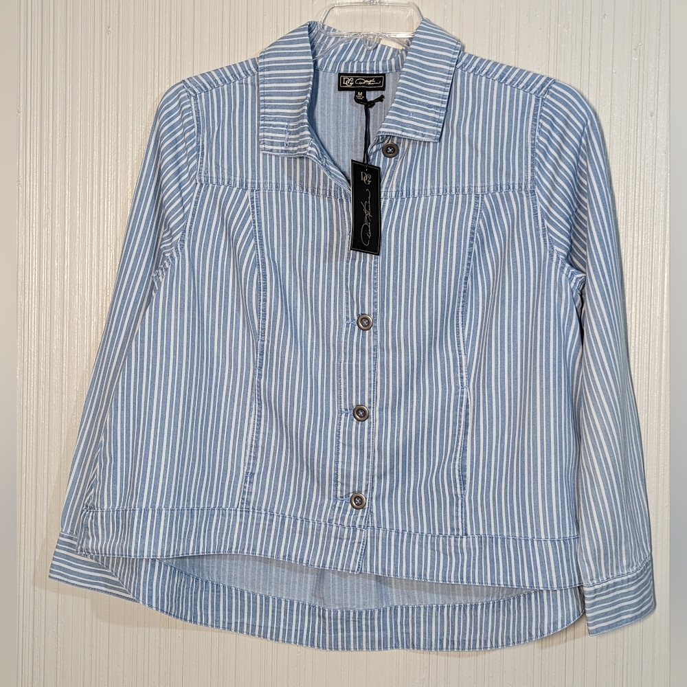 DG2 by Diane Gilman Denim Striped Bi-Level Lightweight Jacket, Sz M